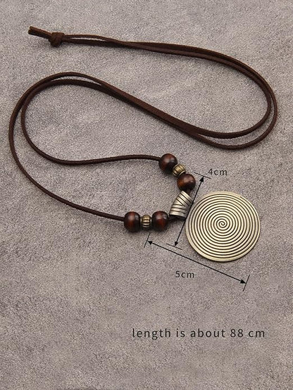 Leather Necklace for Women Boho Choker Necklace Long Cord Leather Pendant Bohemian Neckalce Vintage Alloy Pendant Leather Rope Necklace Wooden Necklaces for Women