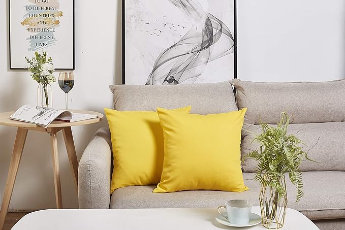 TangDepot Cotton Solid Throw Pillow Covers, 12" x 12", Yellow