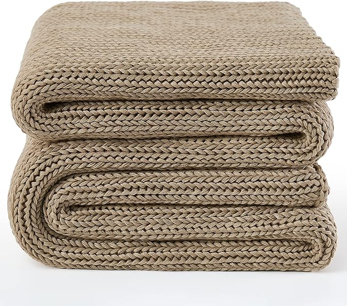 Guohaoi Knitted Weighted Blanket for Adults (Beige 48"x72" 12lbs) No Beads Cooling Throw Blanket for Hot Sleepers, Home Decor Breathable Chunky Knit Heavy Blanket Use on Full Size Bed