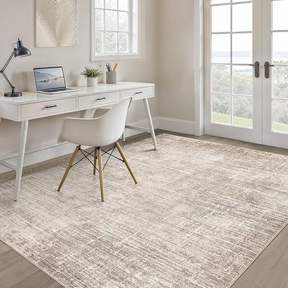 4x6 Rug Washable Area Rugs: Neutral Abstract Soft Modern Stain Resistant Small Indoor Floor Non-Slip Low Pile Throw Carpet for Entryway Kitchen Bedroom Nursery Kids Office Playroom Home House