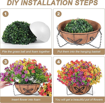 Artificial Faux Hanging Flowers Plants Basket for Outdoors Outside Home Decoration,Hanging Planters with Realistic Silk Fake Daisy Flowers UV Resistant for Balcony Patio Porch Spring Summer Multicolor