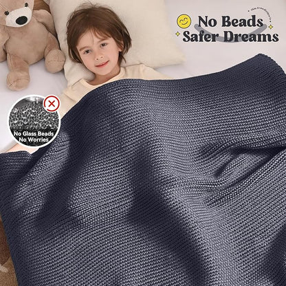 Guohaoi Knitted Weighted Blanket Kids (Dark Grey 50"x60" 10lbs) No Beads Cooling Heavy Blanket, Home Decor Breathable Chunky Knit Throw Blanket for All-Season Use