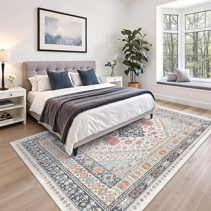 zesthome 7x9 Area Rugs for Living Room,Non-Slip Backing Washable Rugs,Vintage Large Area Rug，Stain Resistant Home Decor Rug (Multi,7'x9')