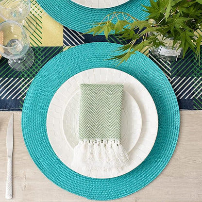 AHHFSMEI Round Braided Placemats 15 Inch Round Table Mats for Dining Tables Natural Woven Heat Resistant Place mats Set of 6 (Turquoise)