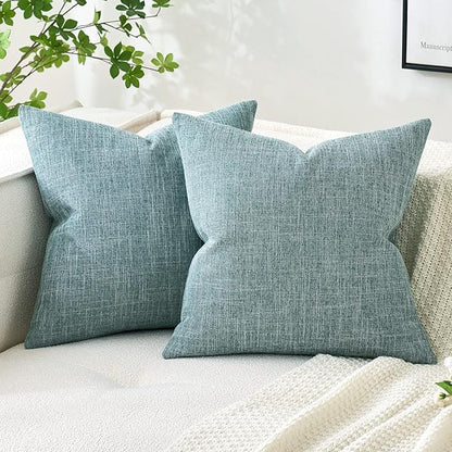 MIULEE Pack of 2 Decorative Linen Burlap Coastal Pillow Covers Farmhouse Boho Accent Pillowcases for Sofa Car Couch Bedroom Living Room Decor 16x16 Inch Teal