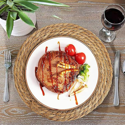 Woven Placemats Set of 4, 10 Inch Medium Rattan Placemats Wicker Place Mats,Natural Farmhouse Jute Braided Table Runner for Kitchen Countertops, Housewarming Gift,Table, Home Decor(10 Inch)