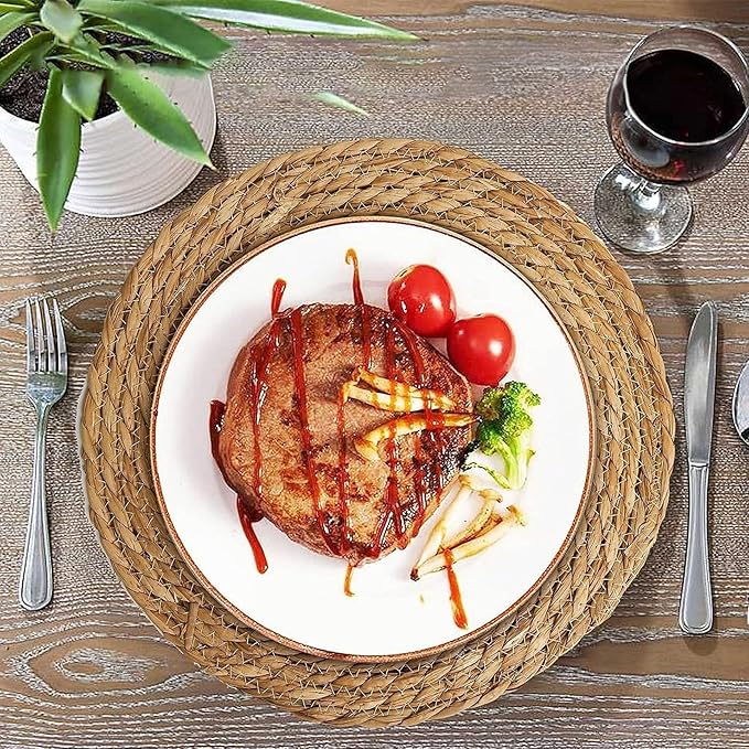 Woven Placemats Set of 8, 10 Inch Medium Rattan Placemats Wicker Place Mats,Natural Farmhouse Jute Braided Table Runner for Kitchen Countertops, Housewarming Gift,Table, Home Decor