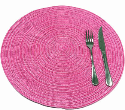 SHACOS Round Braided Placemats Set of 6 Cotton Round Place Mats 15 inch Washable Table Mats for Holiday Party (Hot Pink, 6)