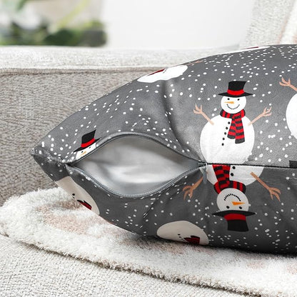 PAVILIA Holiday Throw Pillow Covers 20x20 Set of 2, Decorative Pillow Cases Bed Sofa Couch, Christmas Winter Accent Decor Cushion Bedroom Living Room, Velvet Square Euro Sham Covers, Snowman Gray