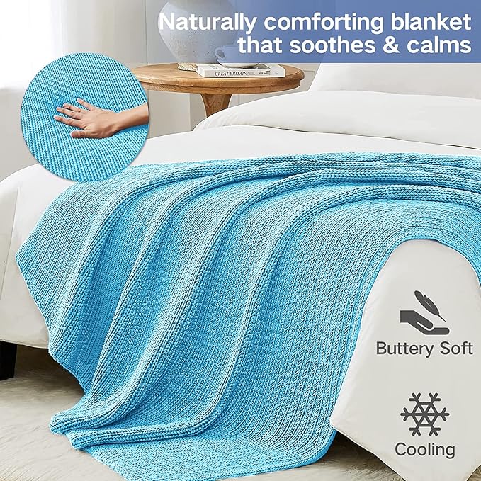 Guohaoi Knitted Weighted Blanket(Blue 60"x80" 20lbs),Home Décor Cooling Throw Blanket for Hot Sleepers,Hand Made Chunky Knit Heavy Blanket for Adults Use on Queen/King Size Bed
