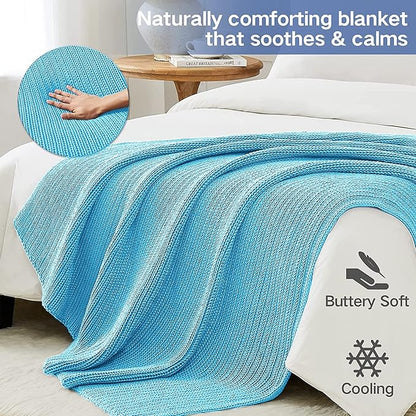 Guohaoi Knitted Weighted Blanket(Blue 60"x80" 20lbs),Home Décor Cooling Throw Blanket for Hot Sleepers,Hand Made Chunky Knit Heavy Blanket for Adults Use on Queen/King Size Bed