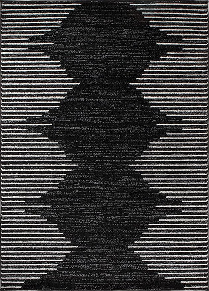 Rugshop Bohemian Stripe Stain Resistant High Traffic Living Room Kitchen Bedroom Dining Home Office Area Rug 3' x 5' Black