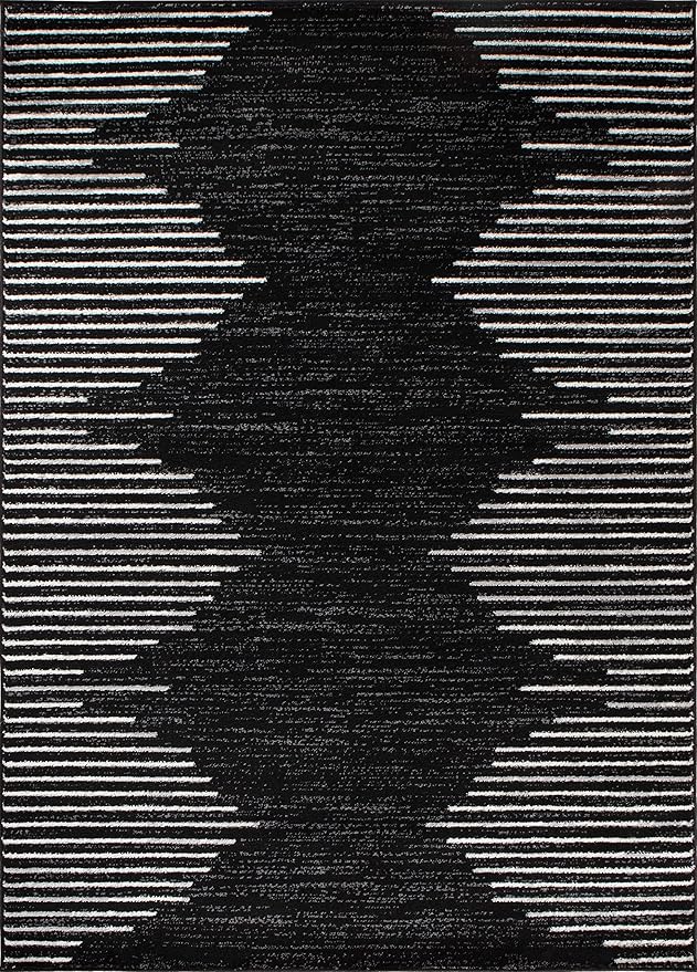Rugshop Bohemian Stripe Stain Resistant High Traffic Living Room Kitchen Bedroom Dining Home Office Area Rug 6'6" x 9' Black