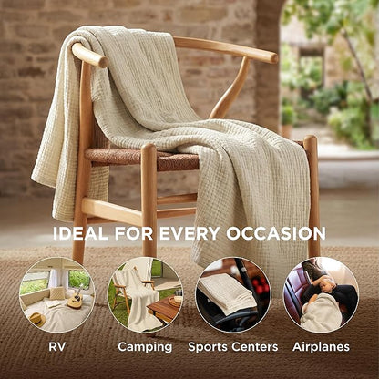 Bedsure 100% Cotton Muslin Throw Blanket Twin XL for Bed - 4-Layer Breathable and Lightweight Thin Soft Summer Gauze Muslin Blankets for Adults, Linen Beige, 66x90 Inches
