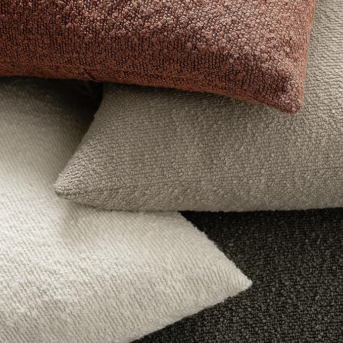 Throw Pillow Covers 20 x 20 Inch Set of 2, Accent Soft Boucle Textured Pillow Cover, Decorative Solid Color Cozy Cushion Pillow Case for Couch Bedroom Sofa Living Room Home Decor, Oatmeal
