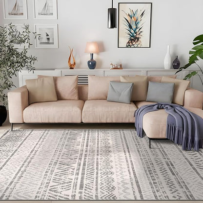 Rugshop Geometric Boho Area Rug – Gray Tribal Pattern, Perfect for Living Room, Bedroom, Dining Room, 6'6" x 9'