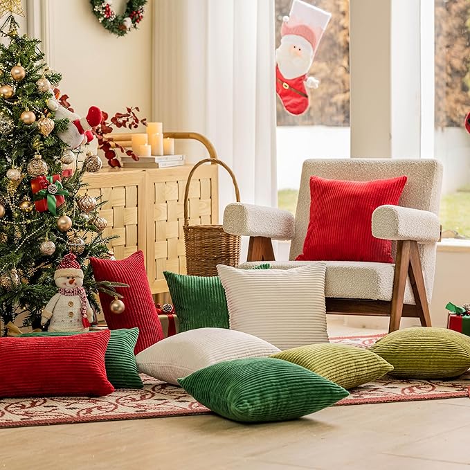 Home Brilliant Super Soft Corduroy Spring Decorative Pillow Covers 24x24 Euro Shams Covers 24 x 24 Throw Pillow Cover for Patio Couch Sofa Bedroom Decor, 60x60cm, Moss Green