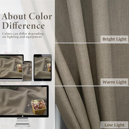 Pitalk 102 Inch Long Curtains Back Tab Linen Curtains for Living Room Bedroom 2 Panels Tan Brown Burlywood Taupe Curtain Light Filtering Privacy 102 Inch Pleated Curtain for Sliding Door Rod Pocket
