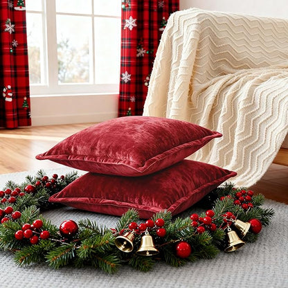 20x20 Throw Pillow Covers Set of 2 Velevt Square Cushion Cover Decorative Solid Pillowcases for Sofa Bed Chair Decor,Christmas Red