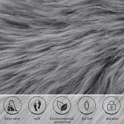 Softlife Grey Faux Fur Sheepskin Chair Cover Seat Cushion Pad Super Soft Area Rugs for Living Bedroom Sofa Dorm (1.6ft x 1.6ft)