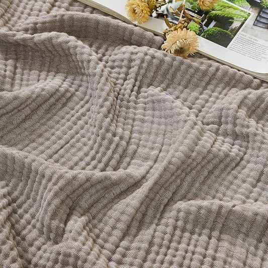 EMME Cotton Muslin Twin XL Blanket Breathable Gauze Soft Lightweight Blankets Adults Gifts for Women (Heather Brown, 66"x90")