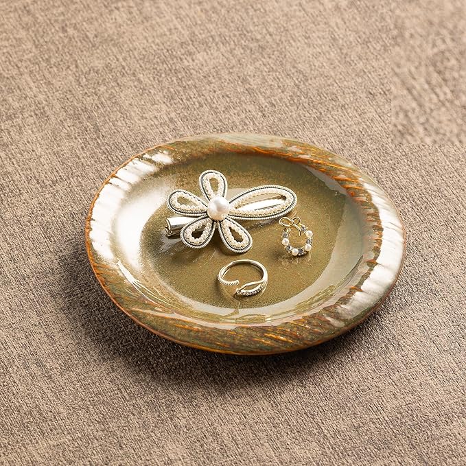 Ceramic Jewelry Tray Decorative Ring Holder and Trinket Dish for Women Wedding Engagement Birthday Gift for Her Jewelry Vanity Tray (brown)