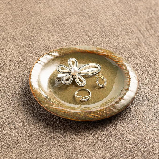 Ceramic Jewelry Tray Decorative Ring Holder and Trinket Dish for Women Wedding Engagement Birthday Gift for Her Jewelry Vanity Tray (brown)
