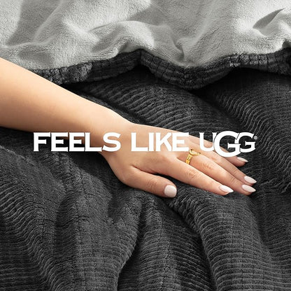 UGG Remina Twin Comforter Set 4 Piece Bed in a Bag with Throw Blanket, Decorative Pillow Sham and Reversible Comforter Hypoallergenic Luxury Bedding, Machine Washable, Twin XL, Charcoal Grey