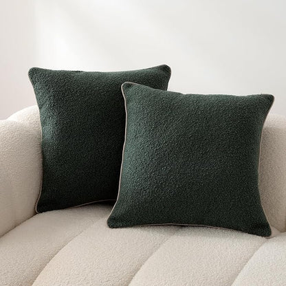 Amazon Basics Boucle Throw Pillow Covers for Couch, Living Room, Home Decor with Hidden Zipper, Green, 26×26in, Pack of 2
