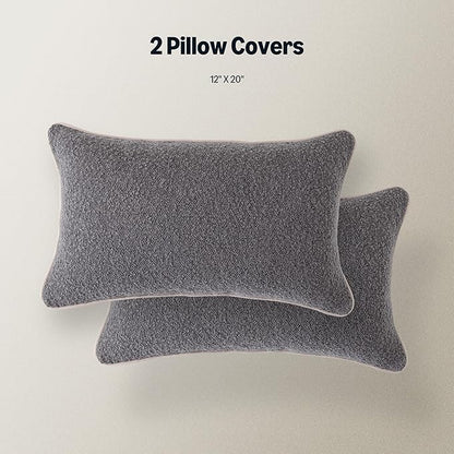 Amazon Basics Boucle Lumbar Throw Pillow Covers for Couch, Living Room, Home Decor with Hidden Zipper, Grey, 12×20in, Pack of 2