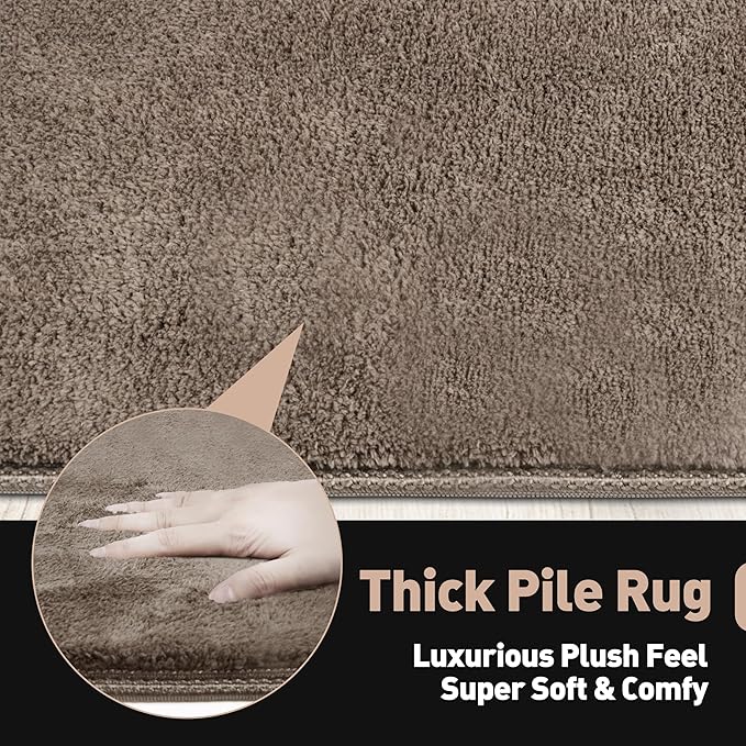 PURE ERA Carpet Stair Tread Landing Mat Area Rug Ultra Plush Shag Soft Non Slip Skid Resistant Tape Free Indoor Doormat Washable Reusable Brown 2' X 6'