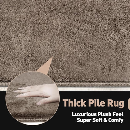 PURE ERA Carpet Stair Tread Landing Mat Area Rug Ultra Plush Shag Soft Non Slip Skid Resistant Tape Free Indoor Doormat Washable Reusable Brown 2' X 6'