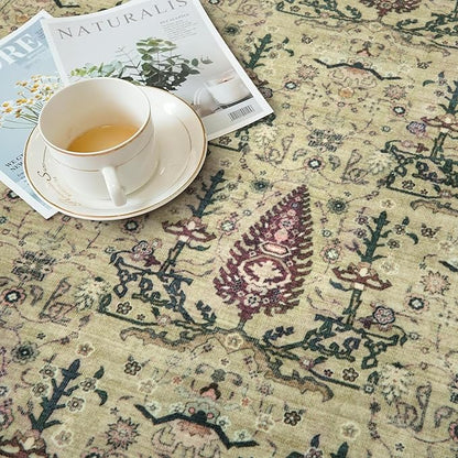Tangsoo 5x7 Washable Area Rug for Living Room,Non Slip Vintage Boho Purple Floral Indoor Rug for Bedroom Office, Soft Low Pile Foldable Floor Rugs for Dining Room Nursery Home Decor