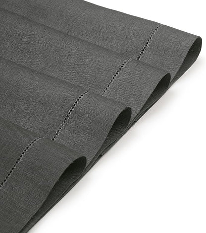 D'Moksha Homes Linen Placemats Set of 4 - Classic Hemstitch Charcoal Grey Placemats 14 x 19 Inch - 100% Pure Linen Table Mats for Holiday, New Year - Handcrafted and Machine Washable