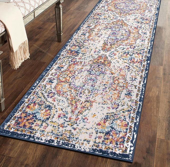 Rugshop Vintage Distressed Bohemian Area Rug – Vibrant Multi-Color Tribal Design, 2' x 10'