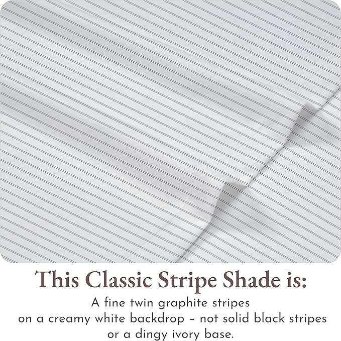 California Design Den Stripe Sheet Set Twin XL, 100% Cotton Twin XL Sheet Set, Deep Pocket Twin XL Size Sheets & Pillowcase Set, Soft Sateen Weave - Classic Stripe