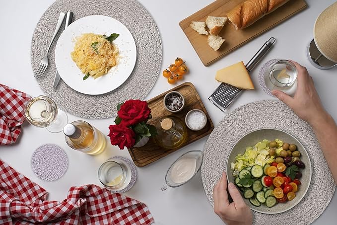 Round Placemats Set of 9 with Holder Included, Cotton Rope Woven Place Mats, Hot Pads for Kitchen,Non-Slip Heat Resistant Table Mats, 13 Inch Farmhouse Washable Braided Handmade Boho Placemat