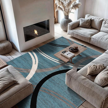 Rugshop Modern Wavy Circles Design Area Rug, Fade-Resistant Carpet for Living Room, Dining Room, or Office, Grand Room,Open Spaces,Blue, 12' x 15'
