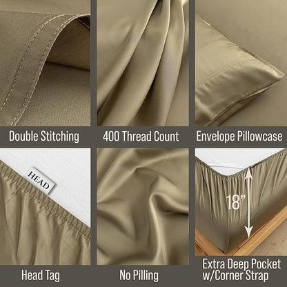 Bella Coterie 6 Piece Luxury Bamboo Viscose Queen Size Sheet Set | 100% Organically Grown | Cooling for Hot Sleepers | 18" Deep Pocket | Soft & Hypoallergenic | 4 Pillowcases [Olive]