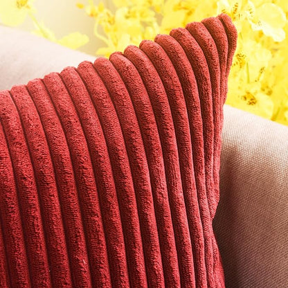 Home Brilliant Pillow Covers 18x18 Decorative Throw Pillows for Couch Dark Red Soft Plush Corduroy Striped Throw Pillow Covers Set of 2 for Sofa Couch Bed Valentine's Decor, 18 x 18 Inch, Burgundy