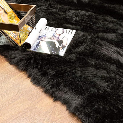 Super Area Rugs Ultra Soft & Fluffy Faux Sheepskin Rug, Black 3 x 5 Feet Carpet for Bedroom Living Room