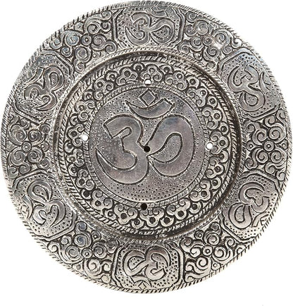 Hosley Tibetan Style Aluminum Incense Sticks Burner for Aromatherapy and Home Ambiance Aged Silver Finish 4.5" Diameter