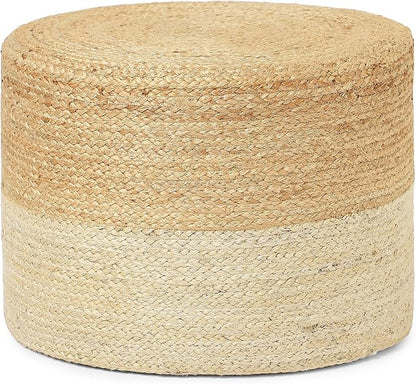 REDEARTH · Cylindrical Pouf Foot Stool Ottoman - Jute Braided Pouffe Poof Accent Sitting Footrest for Living Room, Bedroom, Nursery, Patio, Lounge & Other Rooms (Natural Ivory, 18"X18"X14")