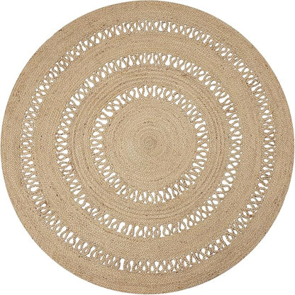 REDEARTH · Round Area Rug - 6 Feet Braided Scalloped Earthy Trails Jute Rug- Artisan Made Boho Jute Patterned Rugs for Bedroom, Kitchen, Living Room, Farmhouse, Aesthetic, Handmade Vintage Décor