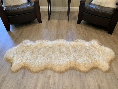 LAMBZY Faux Sheepskin Super Soft Hypoallergenic Silky Shag Rug for Living Room, Kids Room, Sofa (Double 2'x6', White/Brown Tips)