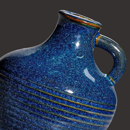 Sunddo 6 Inch Blue Ceramic Vase - Small Rustic Vases for Home Decor, Pitcher Modern Flower Vase for Bookshelf and Bathroom Decor, Nightstand, Dining, Centerpiece Table Decorations
