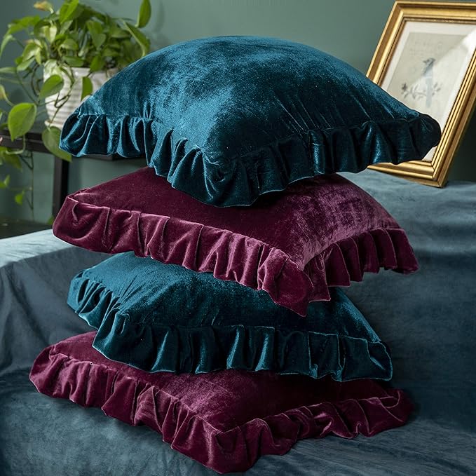 Velvet Throw Pillow Cover Soft Decorative Luxurious Solid Square Cushion Case for Sofa Couch Bedroom Farmhouse,Pack of 2, 18 x 18 Inches, Malachite Green