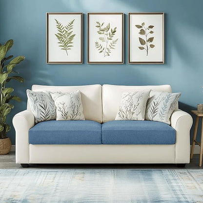 CHUN YI 2Piece Stretch Couch Cushion Covers, Sofa Seat Slipcovers for Pets, Suitable for Armchair Loveseat Sofa with Spandex Jacquard Washable Fabric (2Piece,Denim Blue)