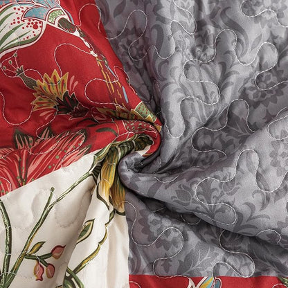 HoneiLife Queen Quilt Bedding Sets - Floral Quilt Bedding Sets 3-Piece 90x96, Microfiber Reversible Bedspreads Patchwork Coverlet Nostalgic Bedding Set All Season Quilts