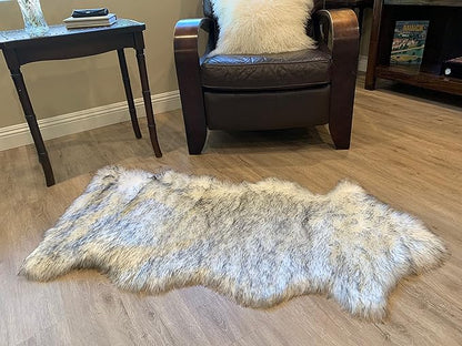 LAMBZY Faux Sheepskin Super Soft Hypoallergenic Silky Shag Rug for Living Room, Kids Room, Sofa (Single and a Half 2'x4'6", White/Black Tips)
